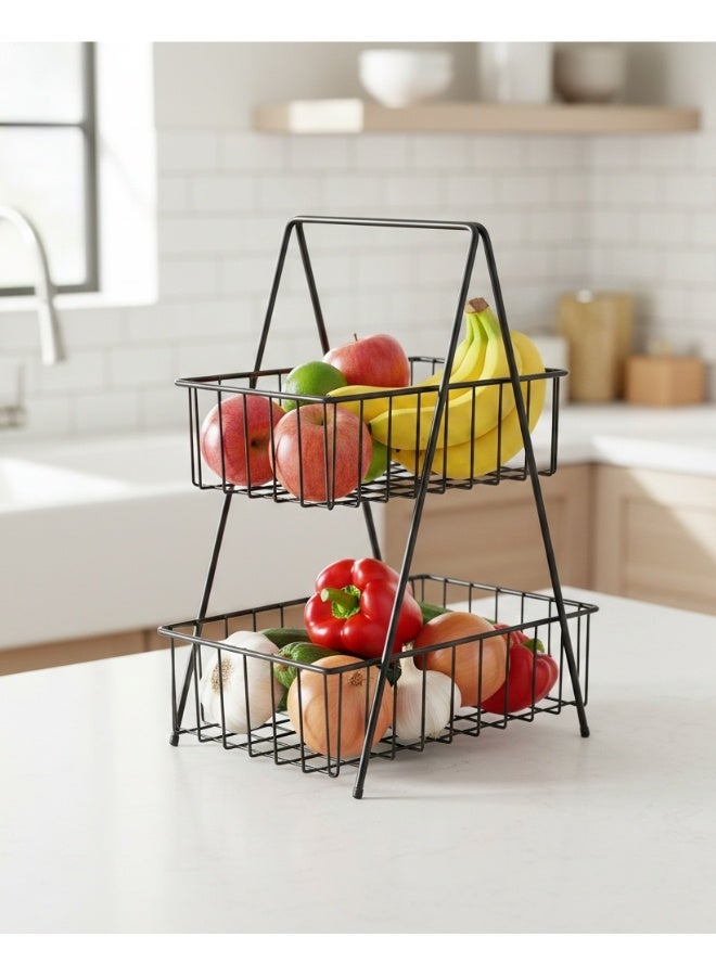 Happy Home 2-Tier Fruit Basket with Sturdy Metal Handle – Modern Multi-Layer Storage Basket for Fruits, Vegetables, and Desserts, Large Capacity Organizer for Kitchen Counter and Dining Table, Easy to Clean, Ideal for Parties and Daily Use, Height 37cm, Basket Diameters 24cm & 29cm - Image 3